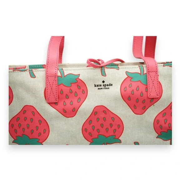 Kate‎ Spade STRAWBERRY MEGA SAM Canvas Tote Picnic with Wallet 14.5x 11x4.5